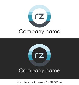 RZ letter circle shape icon logo white blue