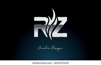 RZ Letter Flame Logo Bold Metallic Monogram with Fire Symbol for Premium Chrome Branding and Visual Identity