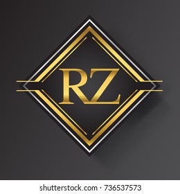 RZ Letter logo in a square shape gold and silver colored geometric ornaments.