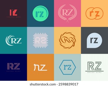 RZ logo company template. Letter r and z logotype. Set different classic serif lettering and modern bold text with design elements. Initial font typography. Collection trendy business identity.