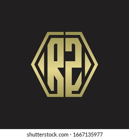 RZ Logo monogram with hexagon line rounded design template with gold colors