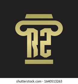 RZ Logo monogram with pillar style design template with gold colors