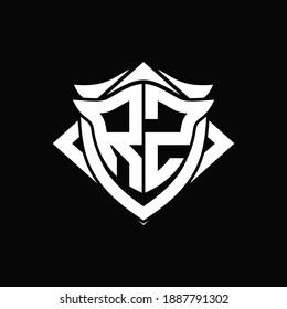 Monograma del logotipo RZ con plantilla de diseño de forma de escudo y cordón SOBRE fondo negro