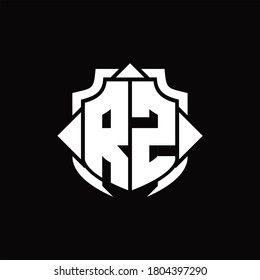 RZ logo monogram with shield line and 3 arrows shape design template on black background
