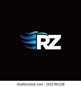 RZ monogram logo with blue fire style design template