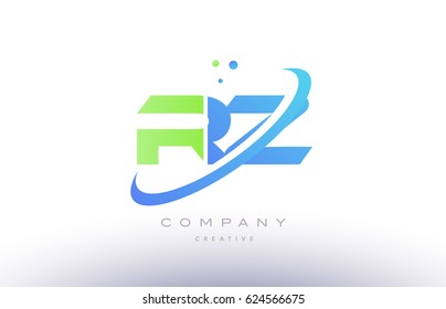 rz r z alphabet green blue swoosh letter company logo vector icon design template
