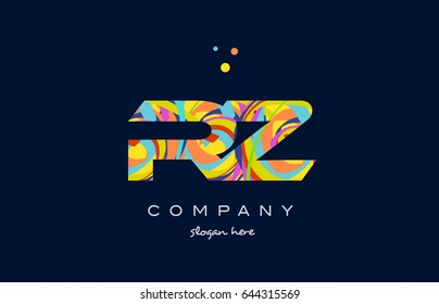 rz r z alphabet letter logo colors colorful rainbow acrylic font creative text dots company vector icon design template