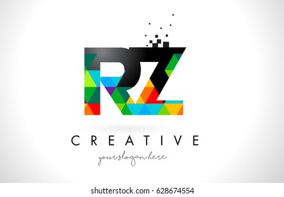 RZ R Z Letter Logo with Colorful Vivid Triangles Texture Design Vector Illustration.