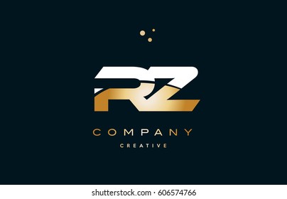 rz r z  white yellow gold golden metal metallic luxury alphabet company letter logo design vector icon template