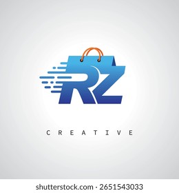 RZ Shopping Monogram – Fast Delivery E-commerce Logo with Bag Icon and Digital Branding for Online Store, Retail and Logistic Identity
