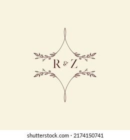 Letras iniciales del logo de la boda RZ en un diseño profesional de alta calidad que se imprimirá en cualquier medio impreso