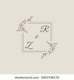 Monograma cuadrado de línea de boda RZ con diseño profesional de alta calidad que se imprimirá bien
