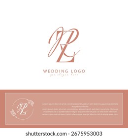 Logotipo del monograma de la boda de las iniciales de RZ ZR con botánico