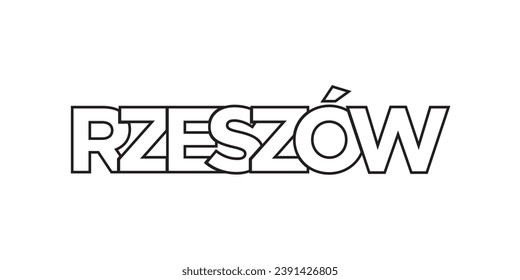 Rzeszow in the Poland emblem for print and web. Design features geometric style, vector illustration with bold typography in modern font. Graphic slogan lettering isolated on white background.