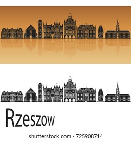 Rzeszow skyline in orange background in editable vector file