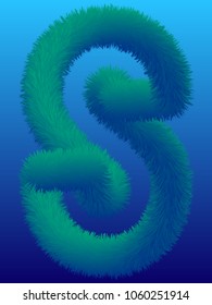 "S" 3D Fur Effect Typographic Icon On Color Background. Graphic Font For Your Design Background. Design Concept For Graphic, Banners, Presentations, Wallpaper. Vector Illustration.  Eps10