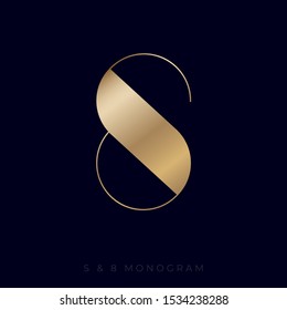 S 8 monogram. S letter and number 8 logo. Gold monogram isolated, on dark background.