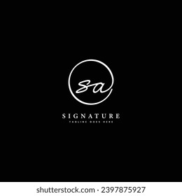 S, A, SA Anfangsbuchstaben handschriftlich und Unterschrift Vektorlogo. Geschäftsvorlage in runder Form