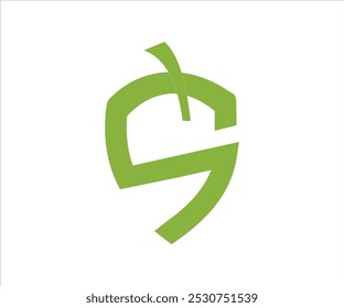 S abstract logo with shield , A stylized green acorn logo, symbolizing nature and sustainability.