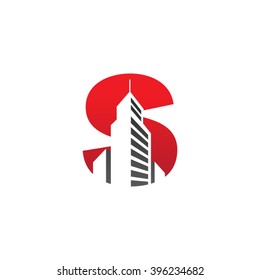 S alphabet building negative space letter logo red