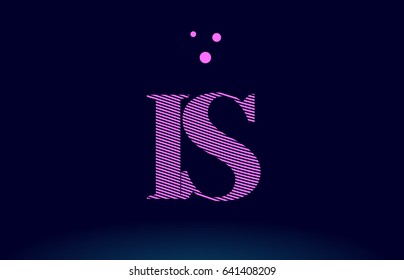 is i s alphabet letter logo pink line stripes magenta purple blue font creative text dots company vector icon design template