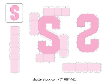 S Alphabet paper model template, cut out and glue with numbers marked into a 3d model.