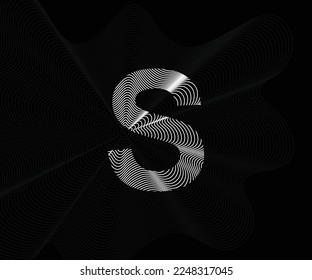 S Alphabet Vector numerals. black and white color Abstract Wave Line in Alphabet