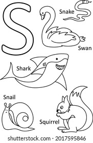 S animals names, Alphabet coloring for kids, Alphabet animals coloring page, ABC coloring, Preschool education