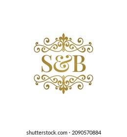 S B initials logo ornament gold. Letter SB wedding ampersand or business partner symbol.	