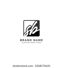 S, B, SB Initial letter handwritten and signature vector image template in square shape logo