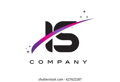 IS I S Black Letter Logo Design with Purple Magenta Swoosh and Stars.