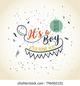 It s a Boy. Congratulation. Greeting card design. Vector Eps 10