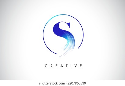 S Brush Stroke Letter Logo Design. Blue Paint Logo Leters Icon with Elegant Circle Vector Design.