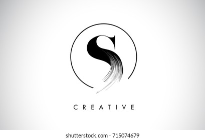 S Brush Stroke Letter Logo Design. Black Paint Logo Leters Icon with Elegant Circle Vector Design.