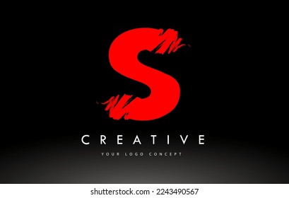 S Brushed Letter Logo. Red  Brush Letters design with Artistic Brush stroke design.