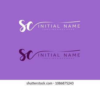 S C Initial handwriting logo vector. Hand lettering for designs.