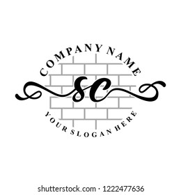 S C Initial handwriting logo vector. Hand lettering for designs.