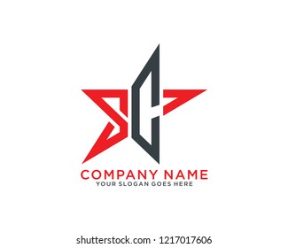 S C Initial logo concept with star template vector