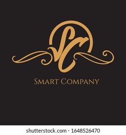 S & C letter based luxury vector logo with dummy text on dark background.