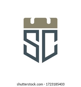 S C letter logo  with shield concept  design vector