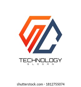 Tecnología de diseño de logotipo S y C con icono hexágono