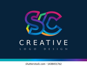 S C Logo. SC Letter Design Vector with Magenta blue and green yellow color