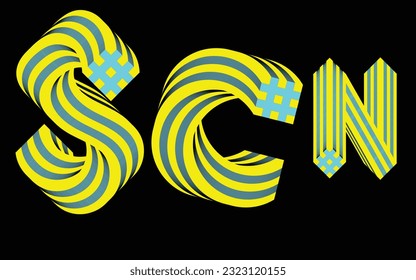 S, C, N, 3d font icons design with yellow and neon blue color, easily editable icon set, vector art illustration