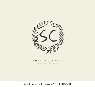 S C SC Beauty vector initial logo, handwriting logo of initial signature, wedding, fashion, jewerly, boutique, floral and botanical with creative template for any company or business.