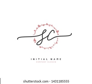 S C SC Beauty vector initial logo, handwriting logo of initial signature, wedding, fashion, jewerly, boutique, floral and botanical with creative template for any company or business.