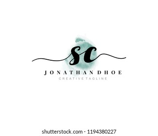 S C SC Initial watercolor logo on white background. Logo template vector