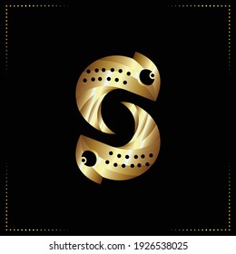 S cameleon letter , luxury logo design isolated on black background
