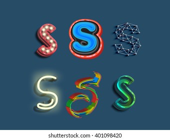S character set of 6 different styled font, vector