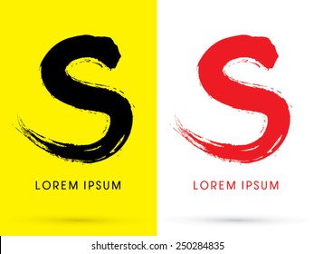 S ,Chinese brush grunge font ,designed using black and red brush handwriting, logo, symbol, icon, graphic, vector.