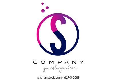 S Circle Letter Logo Design with Purple Magenta Dots Bubbles Vector Illustration